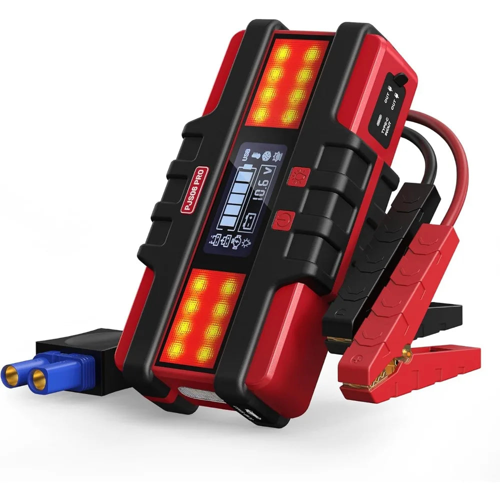 Portable Car Jump Starter, 12L Diesel Engines with 40W Fast Charging Smart LCD Display and Red Warning Light