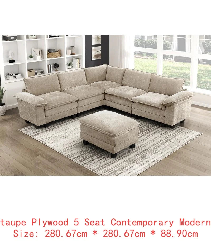 6-Piece Modular Sectional Sofa Set in Plush Chenille Upholstery- Durable Plywood