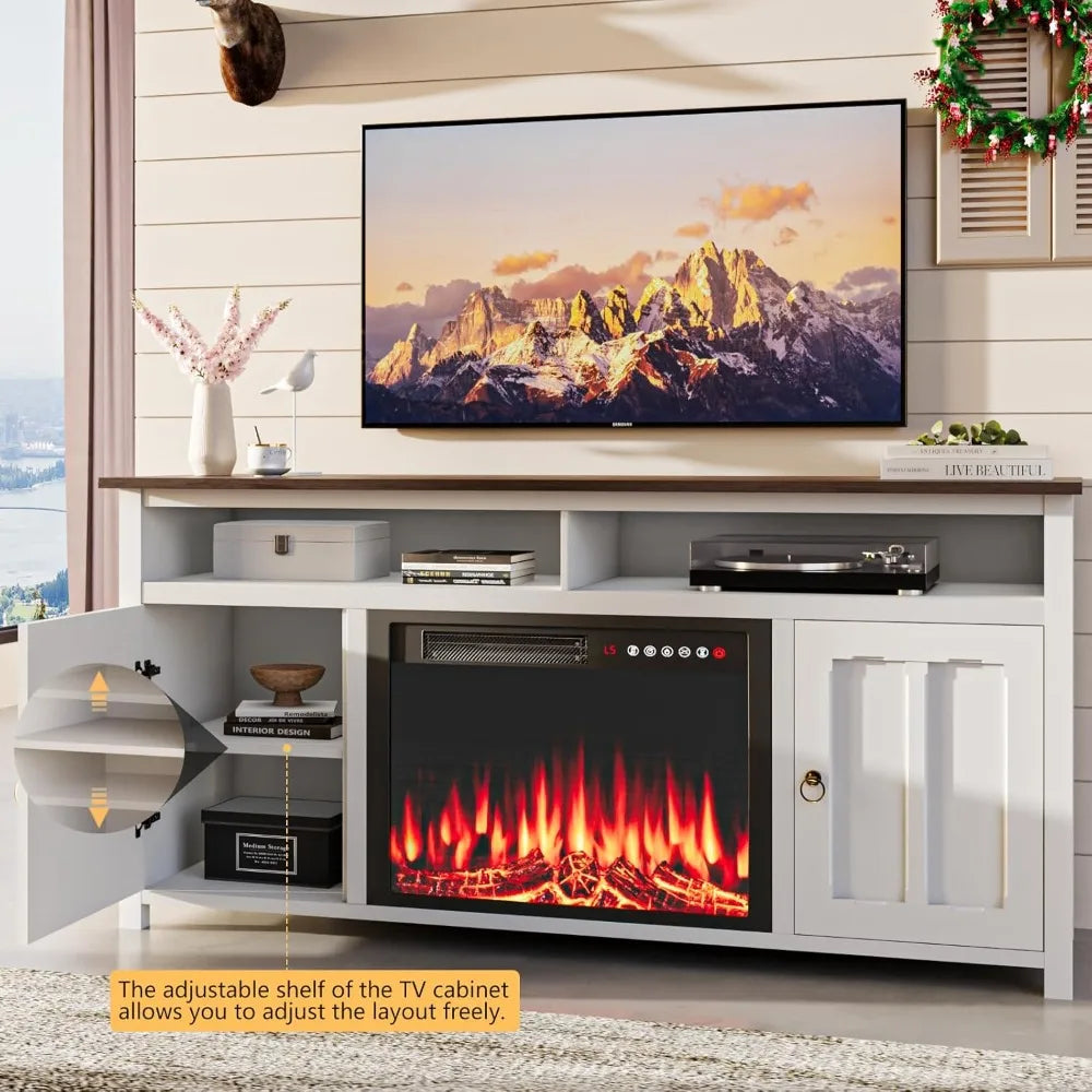 Fireplace TV Stand with 23''Fireplace, Wooden Modern Entertainment Center, Media TV Console