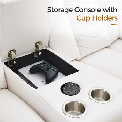 Manual Recliner Loveseat with Bass Speaker, Faux Leather Reclining Love Seat with LED Lights, USB Charger, Cup Holder