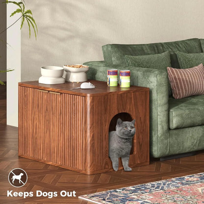 31.5" Walnut Cat Litter Box Enclosure Furniture, Hidden Cabinet, End Table for Living Room