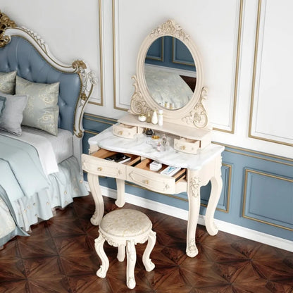 LED Makeup Vanity Desk with 3-Color Light Mirror, Storage Drawers & Stool, White Dressing Table