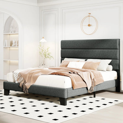 Bed Frame with Headboard, Fabric Platform Bed, Strong Wood Slats Support Panel Bed Mattress Foundation