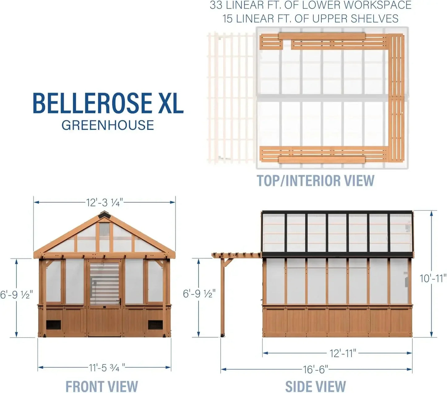 XL 13' x 11' Cedar Wood and Polycarbonate Walk-in Greenhouse Kit with Pergola, Exhaust Fan, Windows, Hose Hook-Ups, Portable