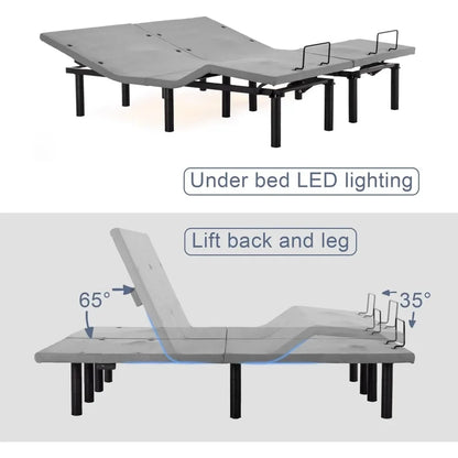 Adjustable Electric Split King Bed Base Frame with Massage, USB Type-C Ports, Zero Gravity, Under Bed Led Lighting