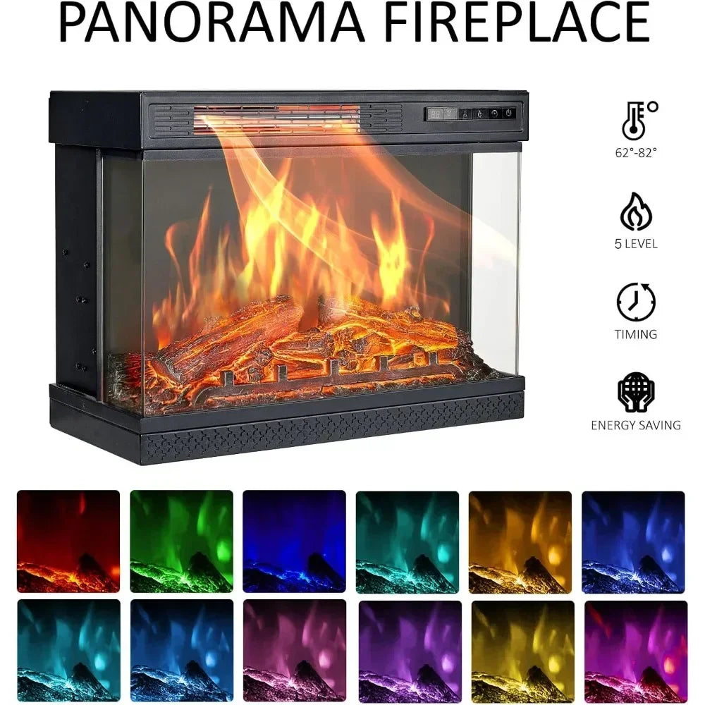 3-Sided Glass Fireplace Glass Fireplace TV Stand 12 Color  Entertainment Center Console