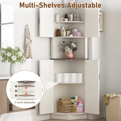 Bathroom Storage Tall Corner Cabinet with Barn Doors, 67"and Adjustable Shelf