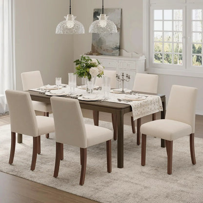 Dining Chairs Set of 6, Modern Dining Room Chairs with Wooden Legs, Upholstered Kitchen Farmhouse Parsons Chairs, Customized