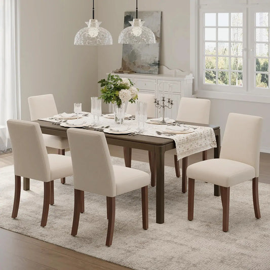 Dining Chairs Set of 6, Modern Dining Room Chairs with Wooden Legs, Upholstered Kitchen Farmhouse Parsons Chairs, Customized