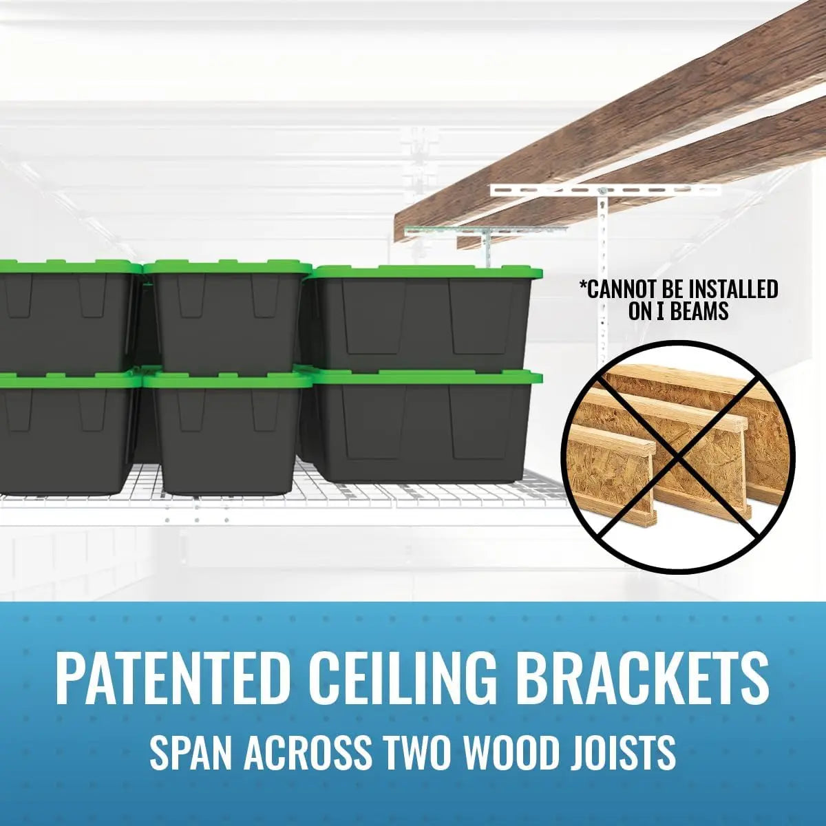 Overhead Garage Storage Rack - 4 x 8 Ceiling Shelving, Adjustable Hanging Racks, Color: White