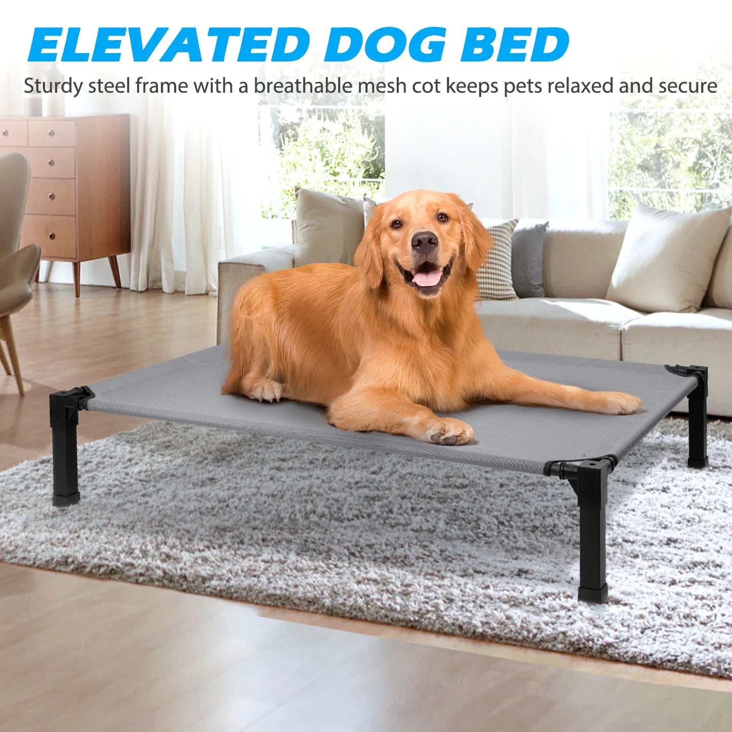 Elevated, Cooling Raised Pet Cot with Chew Proof Washable Breathable Mesh and Metal Frame, Portable