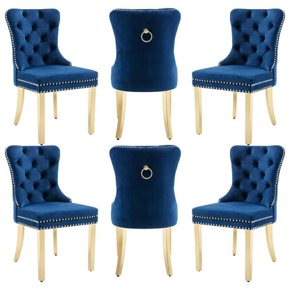 PU Leather Dining Chairs Set of 6, Dining Room Chairs with Solid Wood Legs and Pull Ring, Luxury, Customized