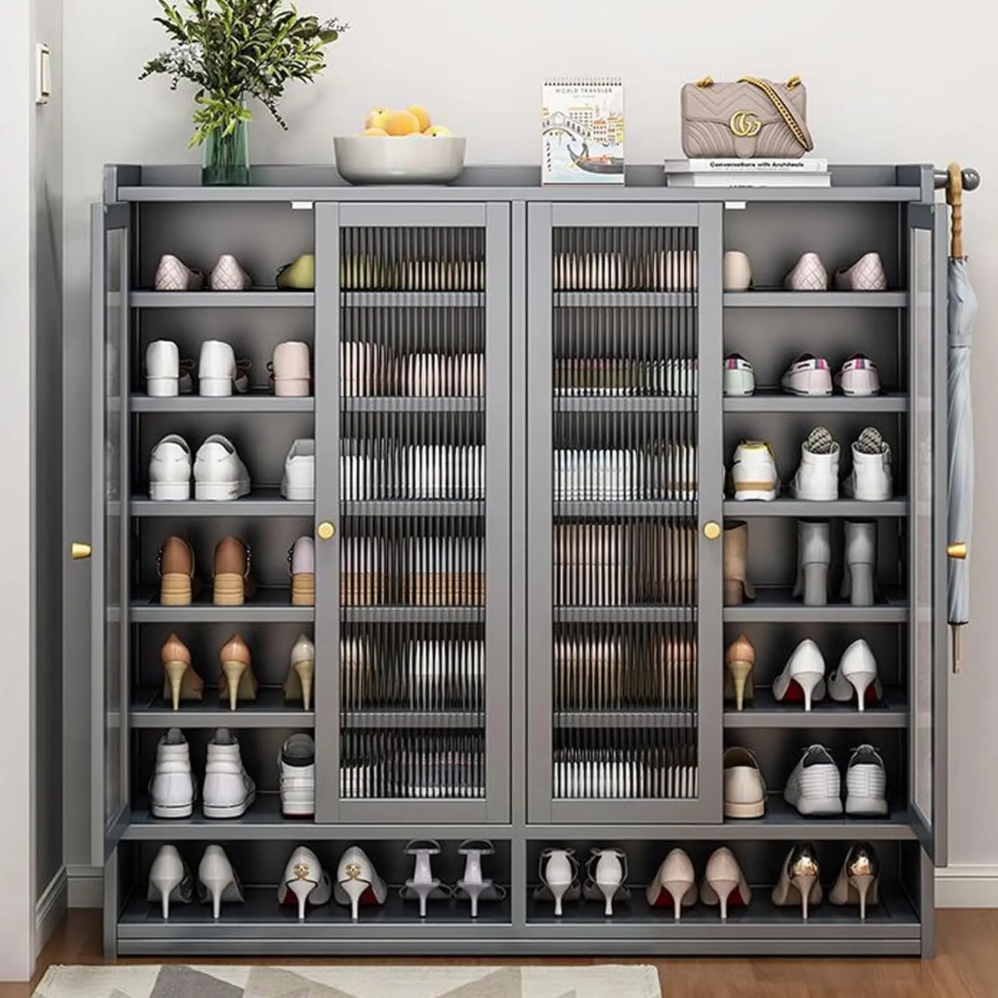 Bamboo Shoe Cabinet with Acrylic Door, Shoe Rack for Closet, Entryway Shoe Storage, Rack Organizer