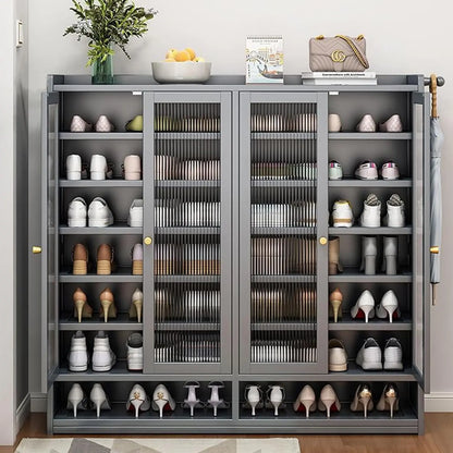 Bamboo Shoe Cabinet with Acrylic Door, Shoe Rack for Closet, Entryway Shoe Storage, Rack Organizer