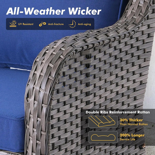Luxury, Outdoor, Swivel Rocker Patio Chairs with Thick Cushions and Side Table,3 PCS High Back