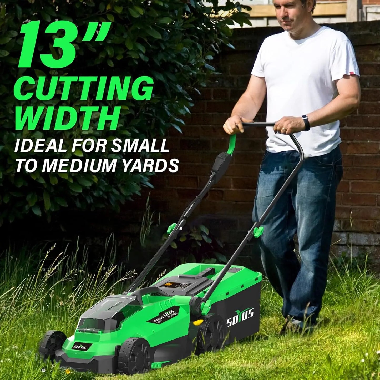 Customizable Electric Lawn Mower Cordless, 13 Inch 20V Lawn Mowers with Brushless Motor, 2-in-1 Lawn Mower,
