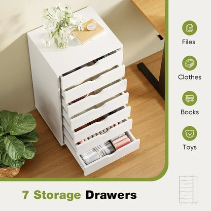 7 Drawer Chest Mobile Storage, Wooden Cabinets  With Wheels, Room Organization ,Furniture For Office