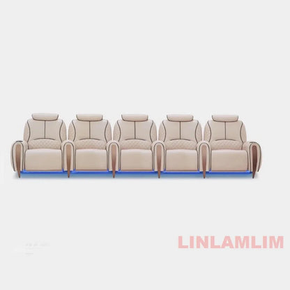 Luxury Electric Recliner Theater Seating Sofa – Modern Home Theater Chairs with LED Lighting, USB, Massage, Cooling Cup Holder