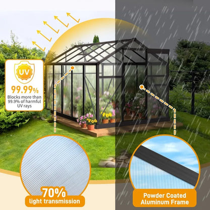 Greenhouse for Outdoors, 6x10 FT Heavy Duty Polycarbonate Greenhouse with 5 Roof Vents, Aluminum Large Walk-in Greenhouse for Ou