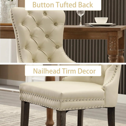 PU Leather Dining Chairs Set of 6, Dining Room Chairs with Solid Wood Legs and Pull Ring, Luxury, Customized