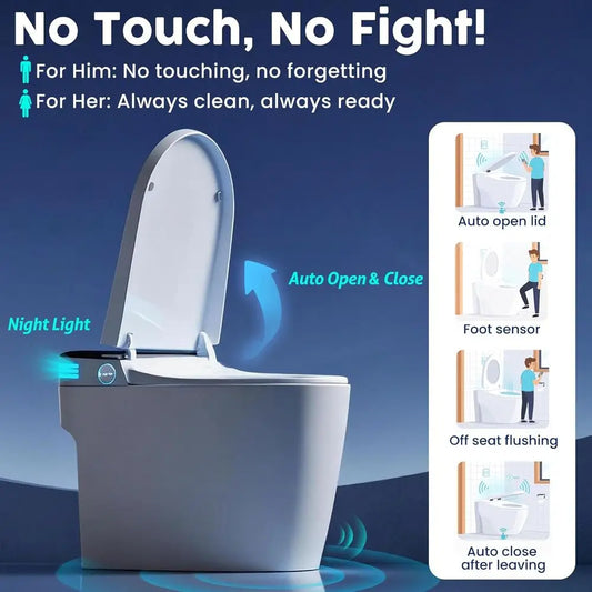 Smart Toilet with Bidet, Elongated Tankless Toilet, with Heated Seat, Auto Dual Flush, Warm Water & Air Dry