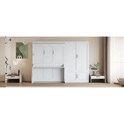 Queen Size Murphy Bed Wall Bed with Closet - White, Space-Saving Design, Ideal for Small Living Areas,