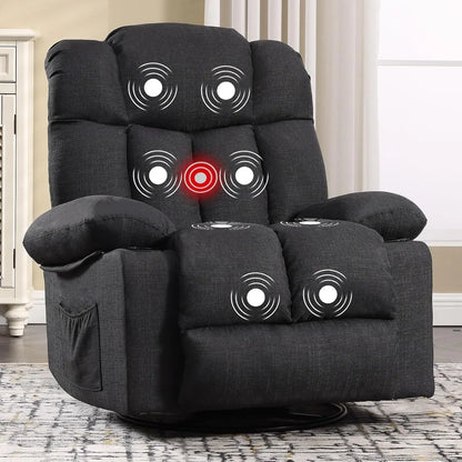 Massage Swivel Rocker Recliner with Heat and Vibration for Living Room, Bedroom
