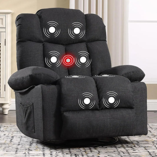 Massage Swivel Rocker Recliner with Heat and Vibration for Living Room, Bedroom