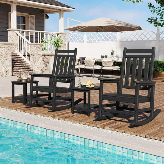 2-Piece Outdoo,r Rocking Chair Set With Side Table,  High-Back Adirondack Porch Rockers, All-Weather Resistant