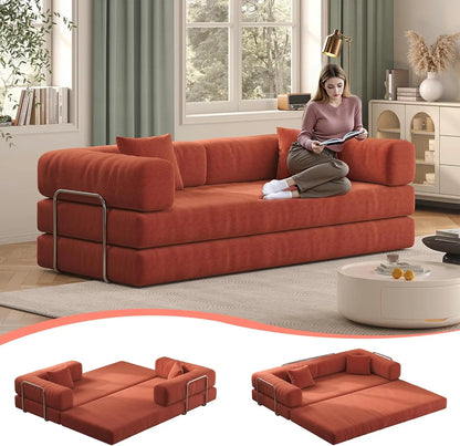 79" Convertible Sofa Bed with Pillows, Corduroy Folding Sleeper Sofa with Fixed-Shape Frame, Boneless Couch for Living Room