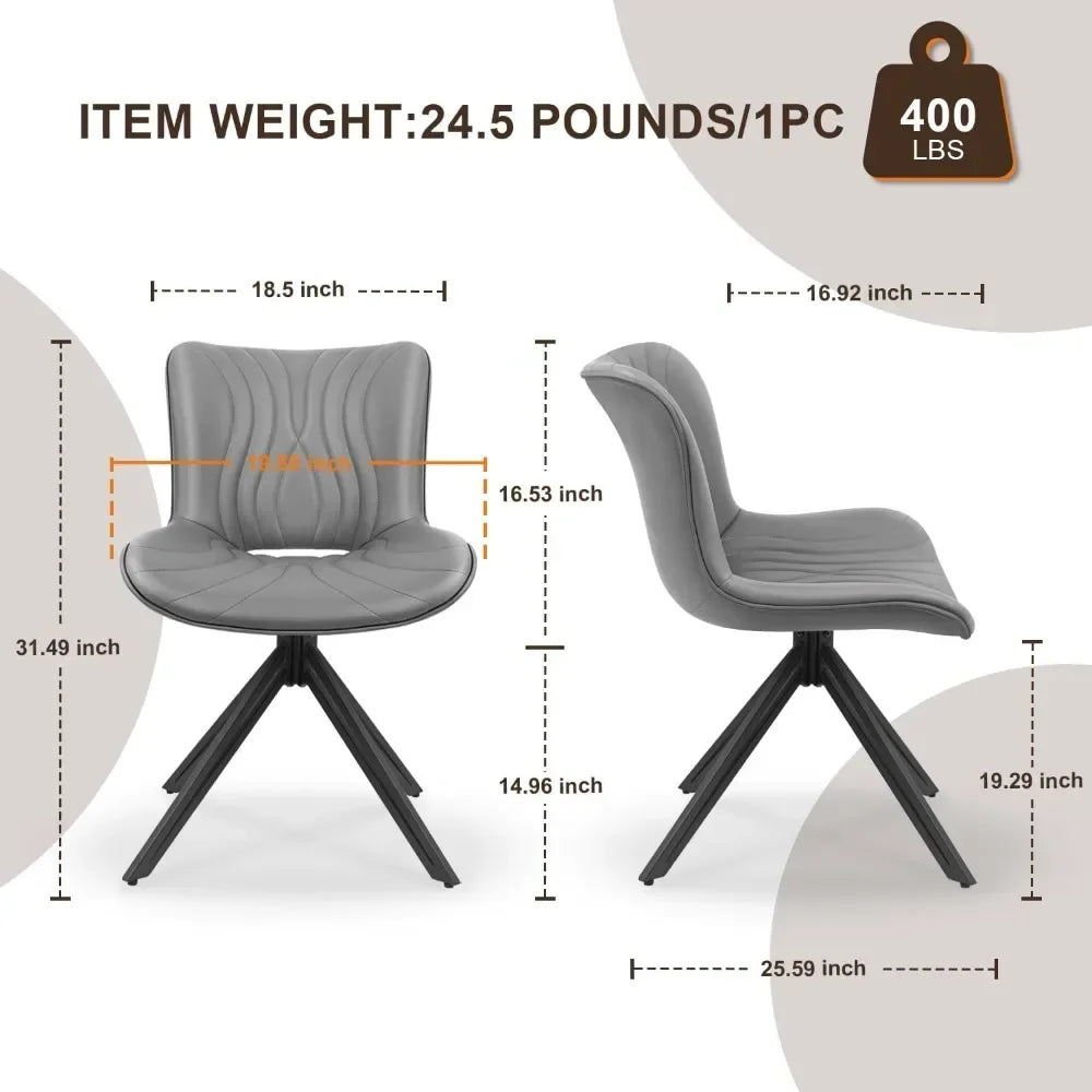 Dining Chair Set of 6, 360° Swivel Upholstered Mid-Century Modern Kitchen Dining Chairs, Faux Leather Upholstered Side Chair