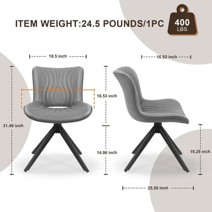 Dining Chair Set of 6, 360° Swivel Upholstered Mid-Century Modern Kitchen Dining Chairs, Faux Leather Upholstered Side Chair