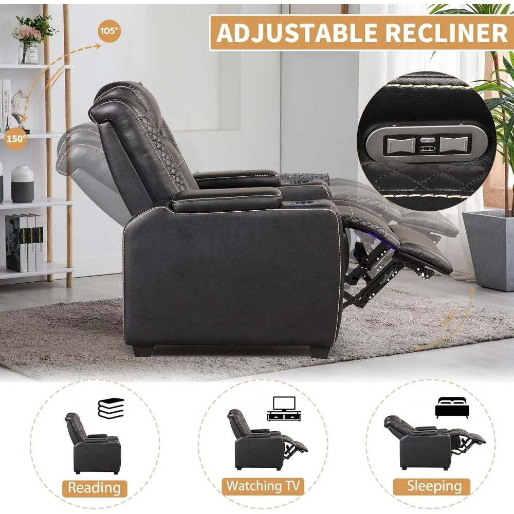 Power Recliner Home Theater Seating, Electric Recliner Chair with Adjustable Headrest,PU Leather