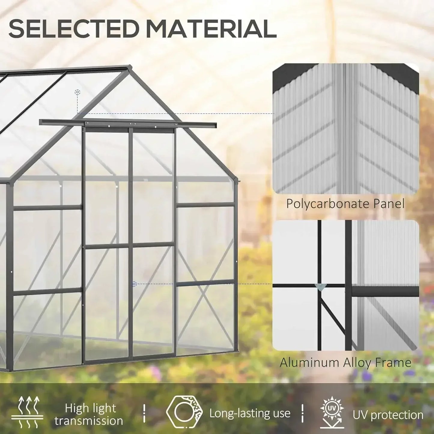 20' X 8' Aluminum Greenhouse Polycarbonate Walk-in Garden Greenhouse Kit with Adjustable Roof Vent 244.1"L x 96.5"W x 82.7"H