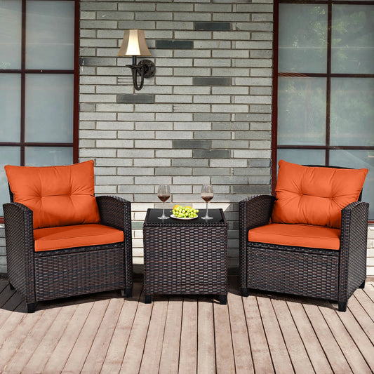 3 PCS Patio Rattan Furniture Set Cushioned Conversation Set