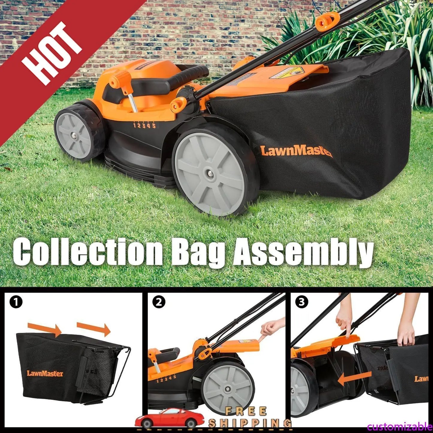 Customizable MEB1216K Electric Lawn Mower 16-Inch 12AMP