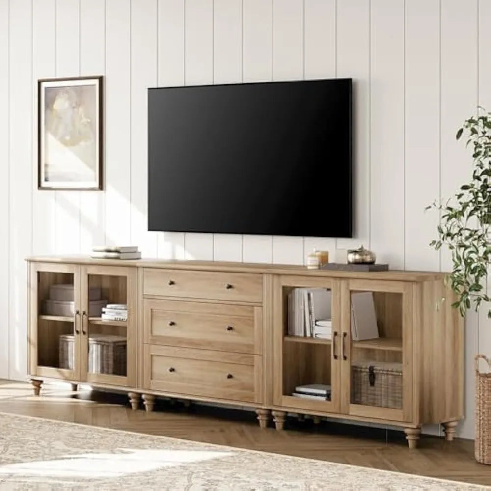 TV Stand  TV, Console Table for 75/80/85/90 Inch TV, Entertainment Center with Glass Door & Drawer,