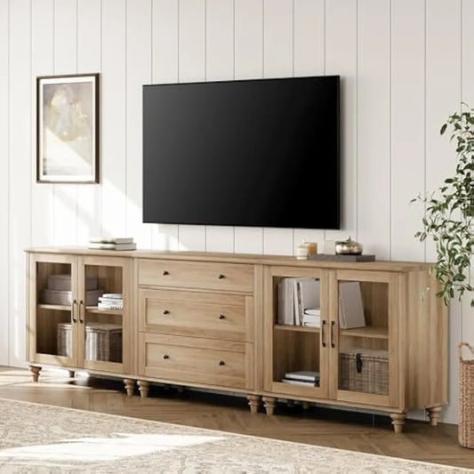 TV Stand  TV, Console Table for 75/80/85/90 Inch TV, Entertainment Center with Glass Door & Drawer,