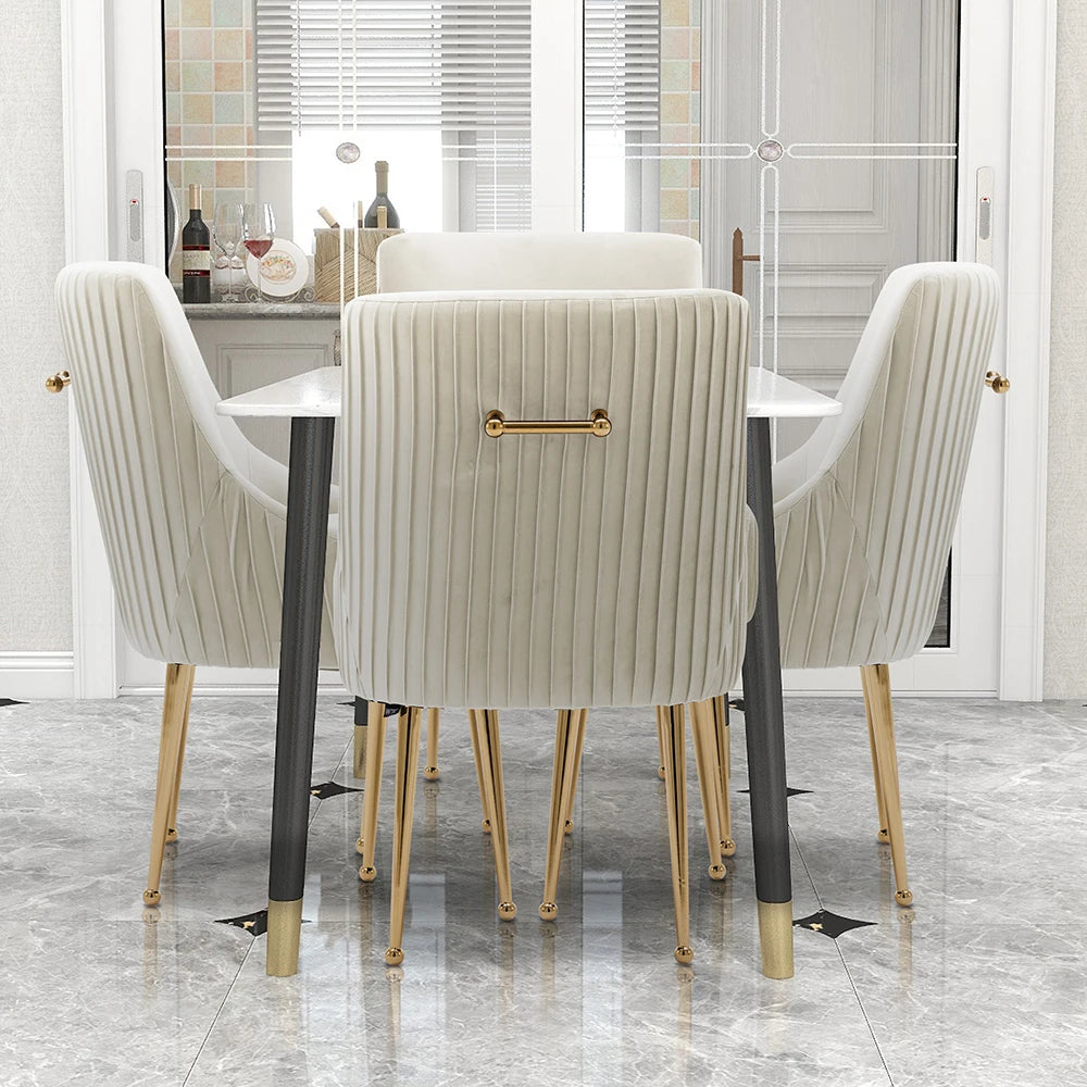 Glam Boucle Pleated Velvet Dining Chair Set of 4 with Rear Handle