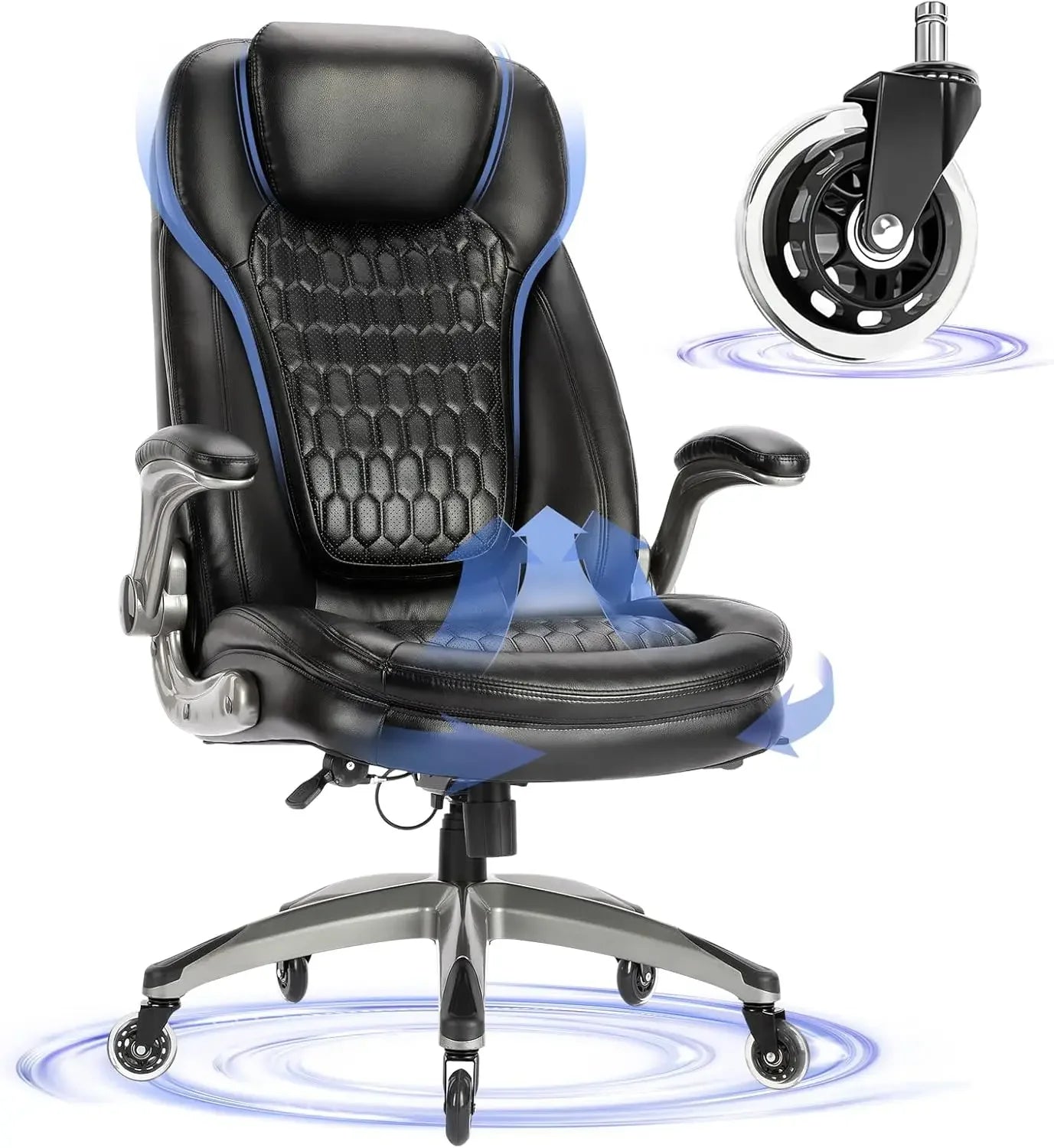 High quality  Executive Office Chair-Ergonomic , High Back Leather Chair with Padded Flip-up Arms, Swivel
