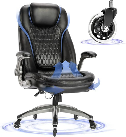 High quality  Executive Office Chair-Ergonomic , High Back Leather Chair with Padded Flip-up Arms, Swivel