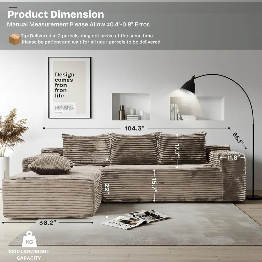 104"  L-Shape Sofa Couch with Chaise , Faux Rabbit Fur Sectional Couch