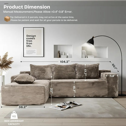 104"  L-Shape Sofa Couch with Chaise , Faux Rabbit Fur Sectional Couch