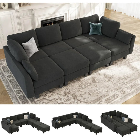 Sectional, Sleeper Sofa Modular Comfortable Couch with Convertible Bed And Ottomans