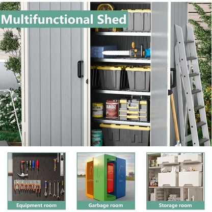 5 X 3 FT Outdoor Storage  Resin Shed with Floor and Lockable Door, Shed for Bike, Garbage Can, Tool, Accessories