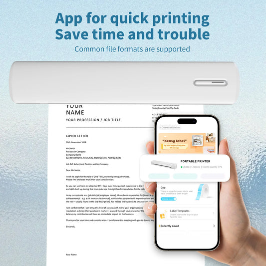 Portable Printer, Wireless, Inkless, Mobile Printer, Support Android iOS.