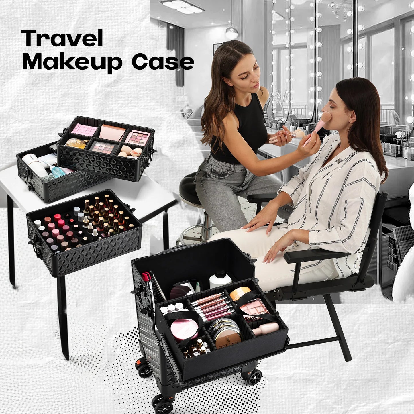 Cosmetology Case On Wheels Professional Makeup Case Cosmetic Briefcase With Wheels