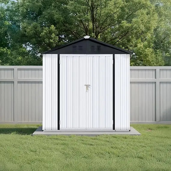 12x10 Ft Storage Shed Outdoor, XL Permanent Steel Building with Window, Sliding Doors and 4 Air Vents for Backyard, Garden, Patio