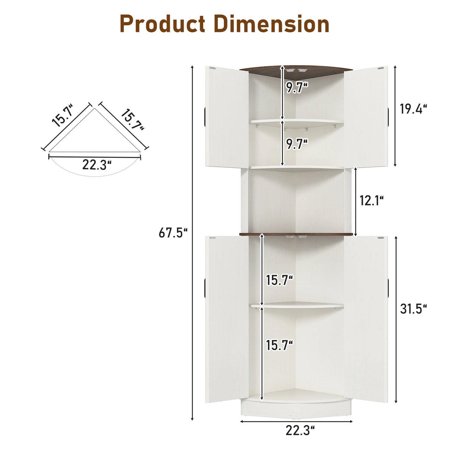 Bathroom Storage Tall Corner Cabinet with Barn Doors, 67"and Adjustable Shelf