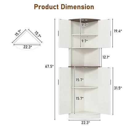 Bathroom Storage Tall Corner Cabinet with Barn Doors, 67"and Adjustable Shelf